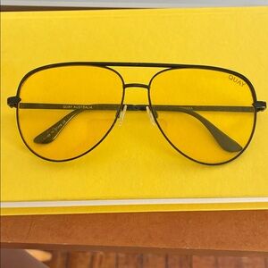 Quay Australia Men’s Black Frame Yellow Lens Aviator Sunglasses